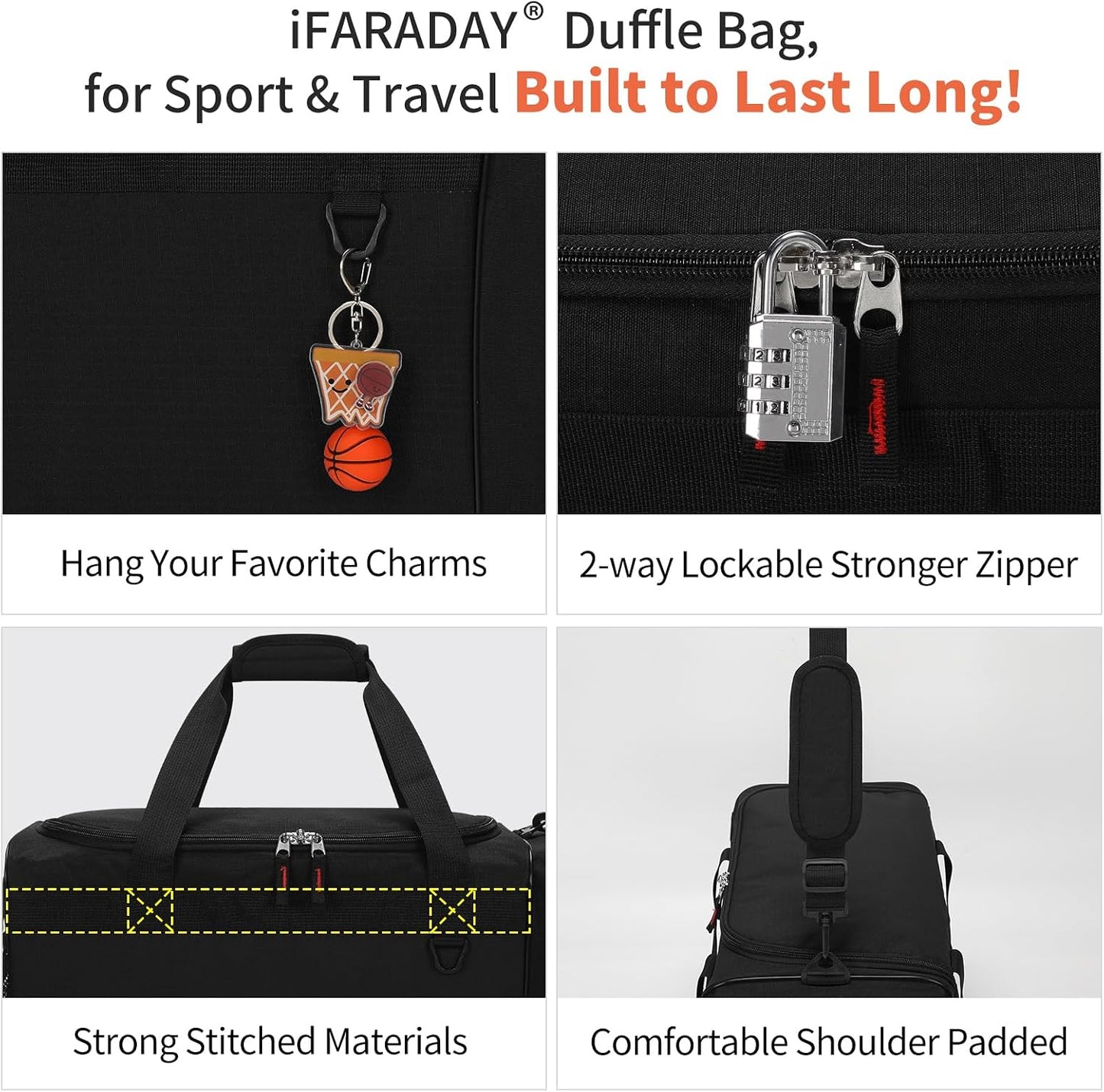 Bolsa gimnasio 40L para hombre Negro