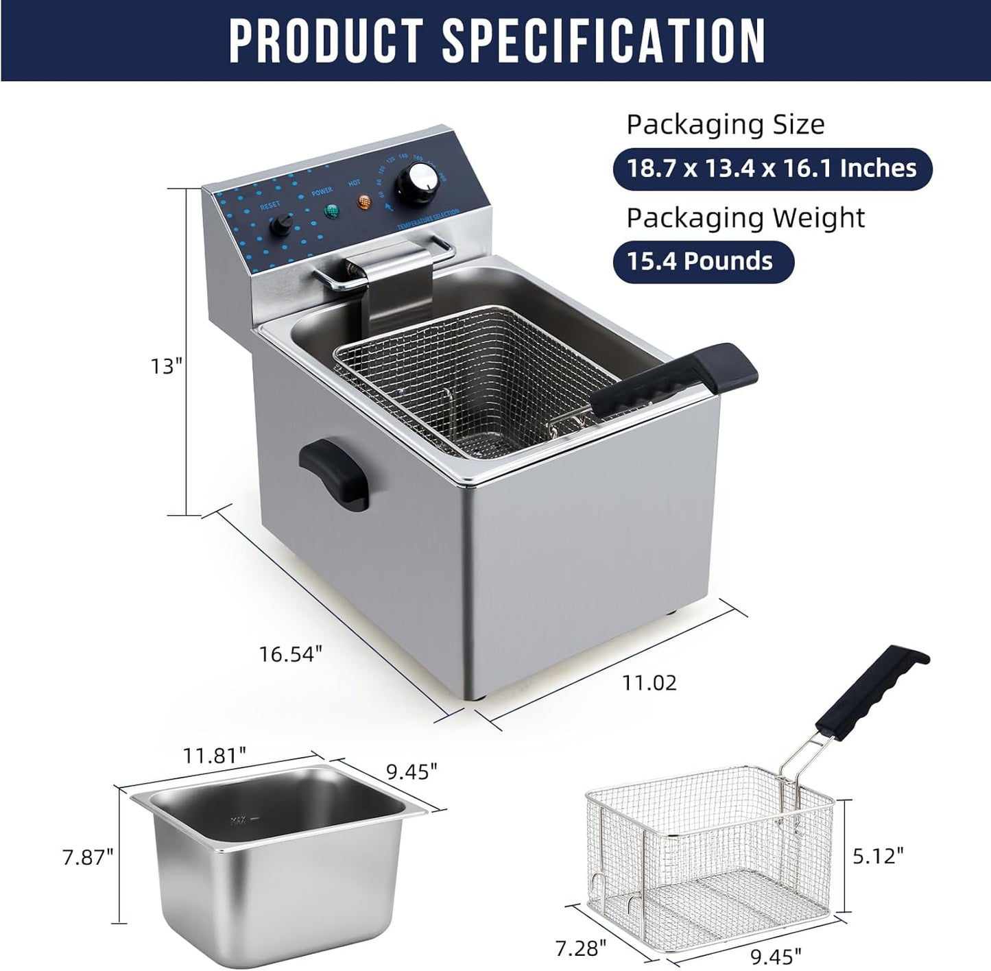Freidora eléctrica acero inox con cesta 8 l