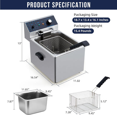 Freidora eléctrica acero inox con cesta 8 l