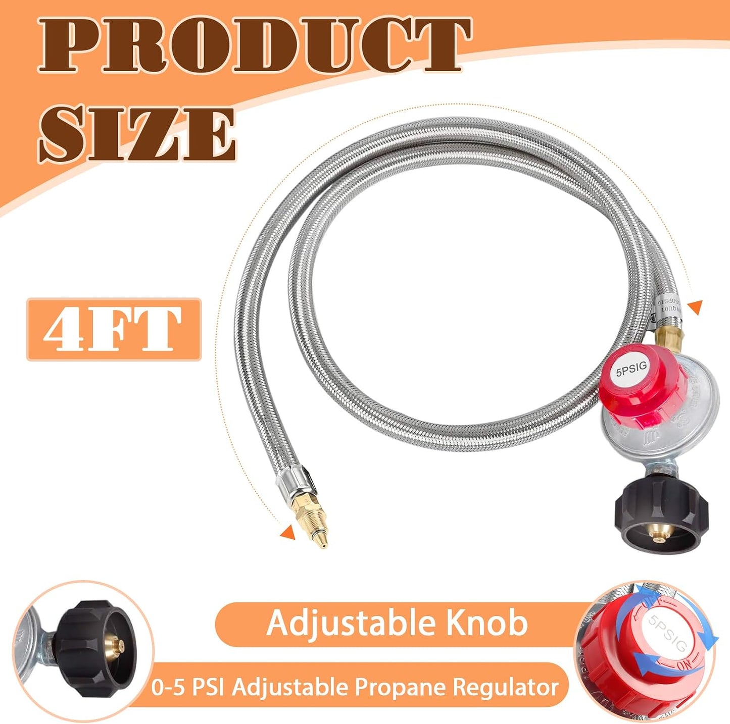 Regulador propano ajustable 4ft 0-5PSI con manguera 1/8pulg