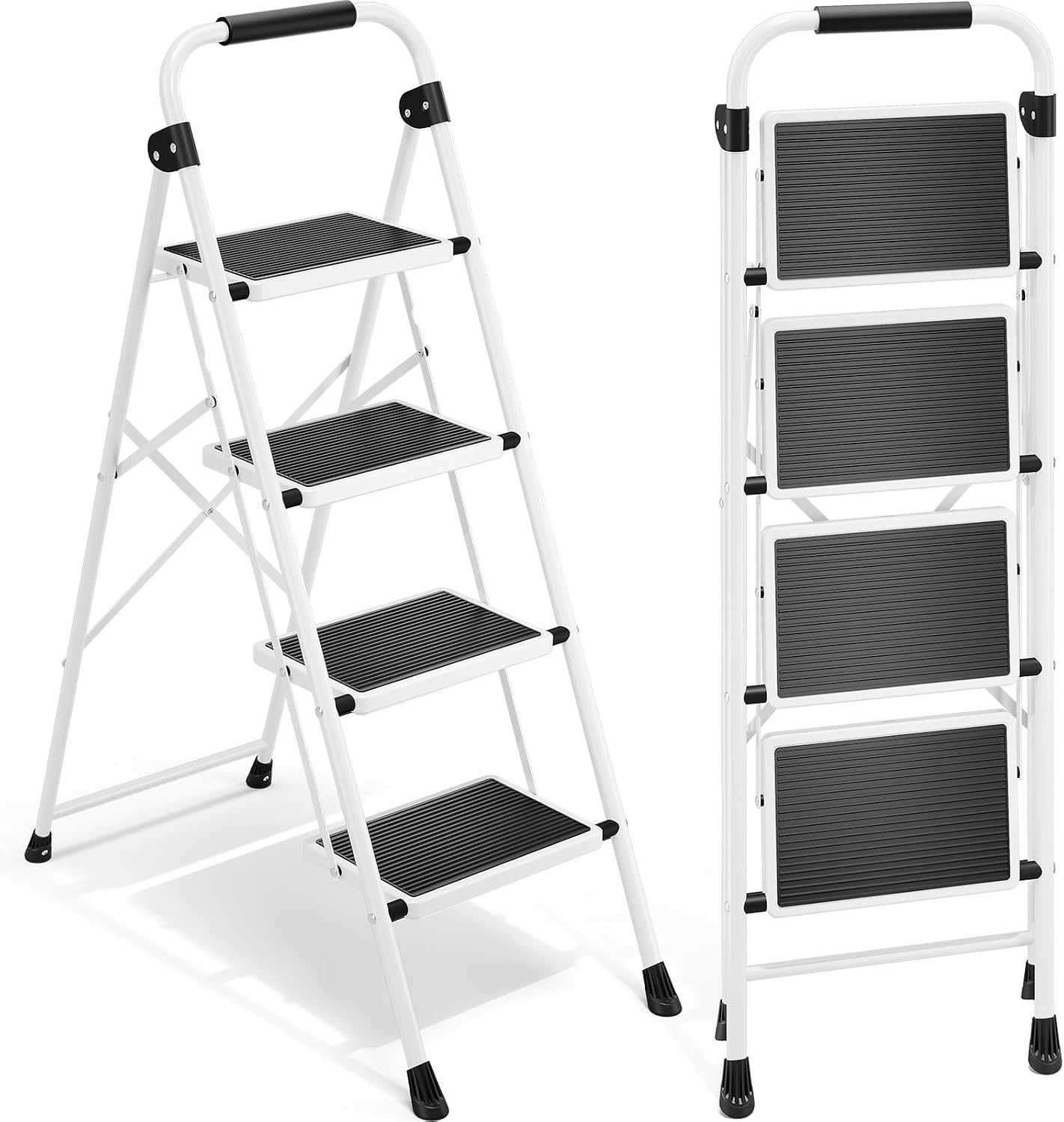 Escalera 4 peldaños antideslizante plegable asa color blanco