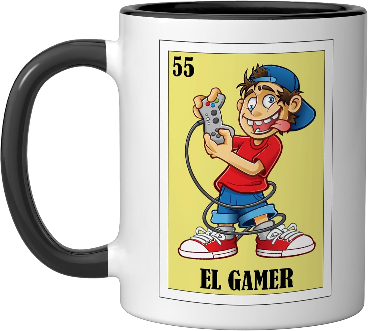 Taza cerámica para gamers con diseño mexicano negro/blanco