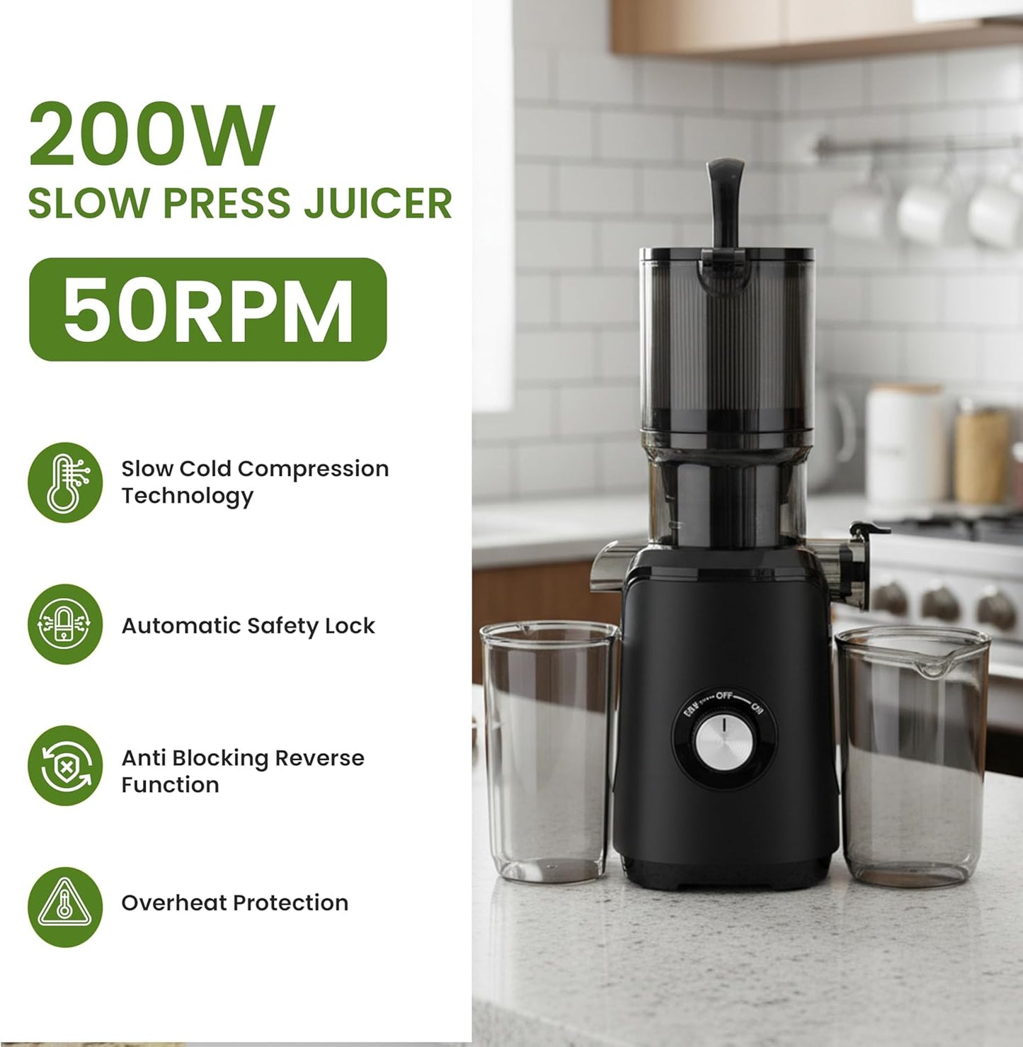 Exprimidor frío con canal ancho para frutas y verduras