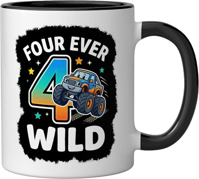 Taza cerámica para niño de 4 años negro/blanco cumpleaños 4