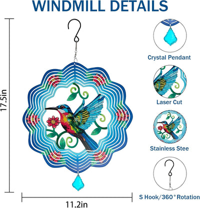 Molinillos viento metal colibrí 12pulg decoración