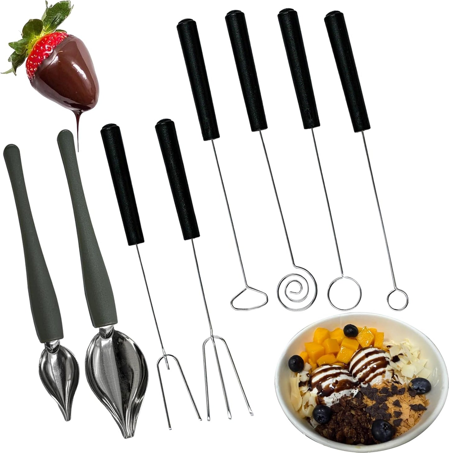 Juego de 6 cucharas de chocolate con caramelo y decoración de acero inoxidable