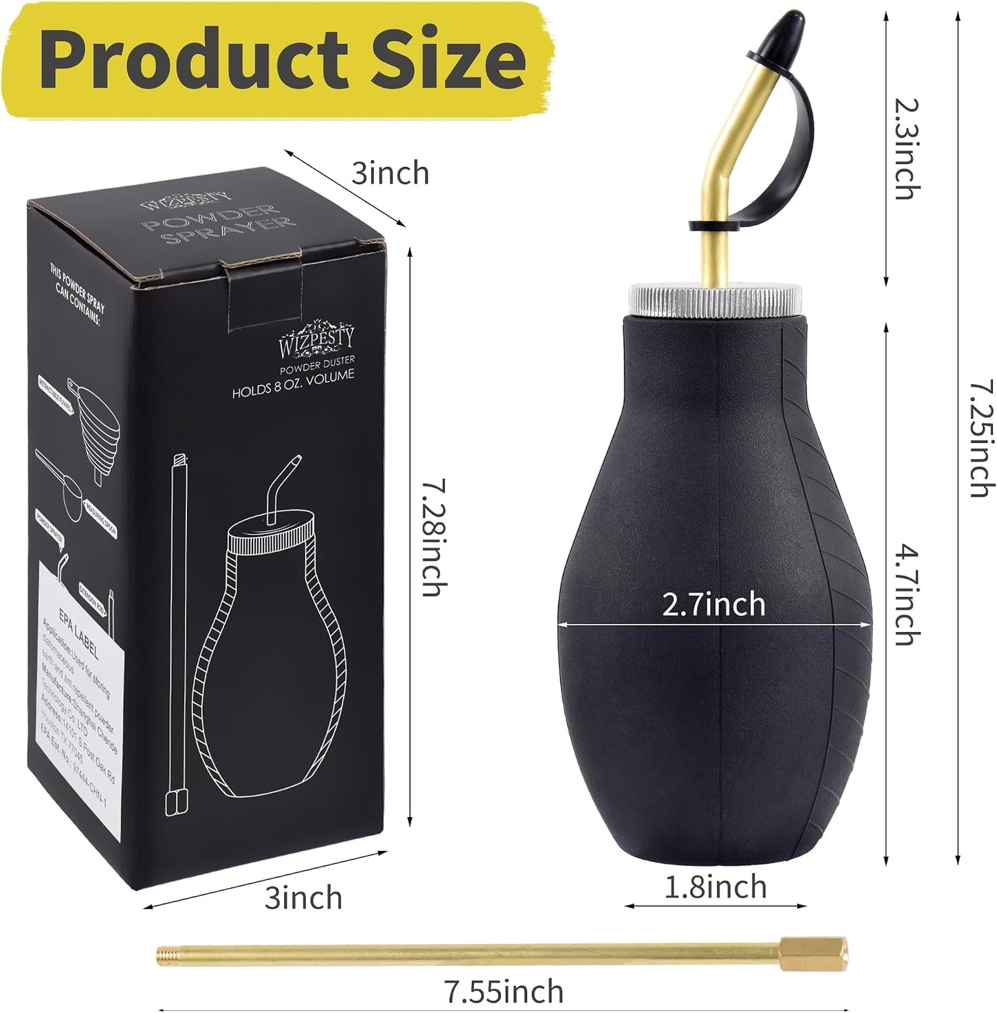 Pulverizador de bulbos extensible 7pulg para diatomeas y polvo