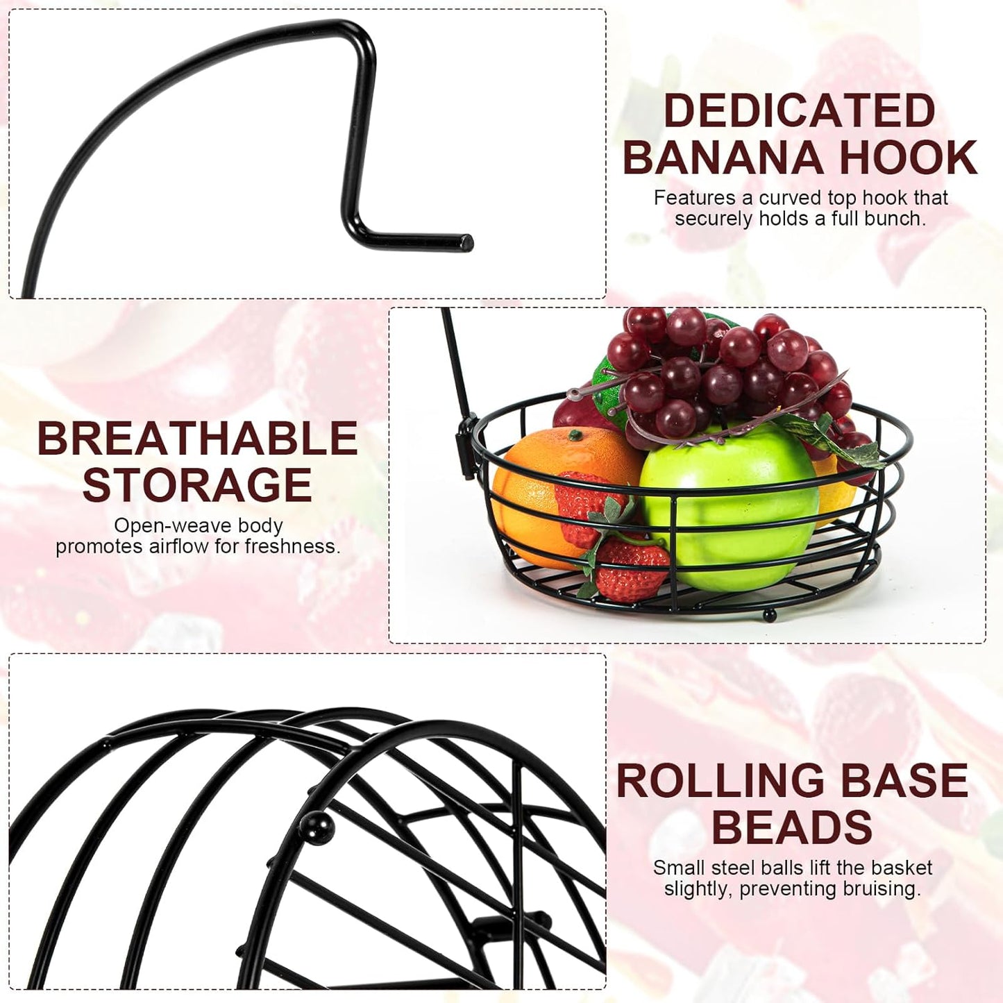 Cesta frutas encimera cocina con colgador plátano metal resistente
