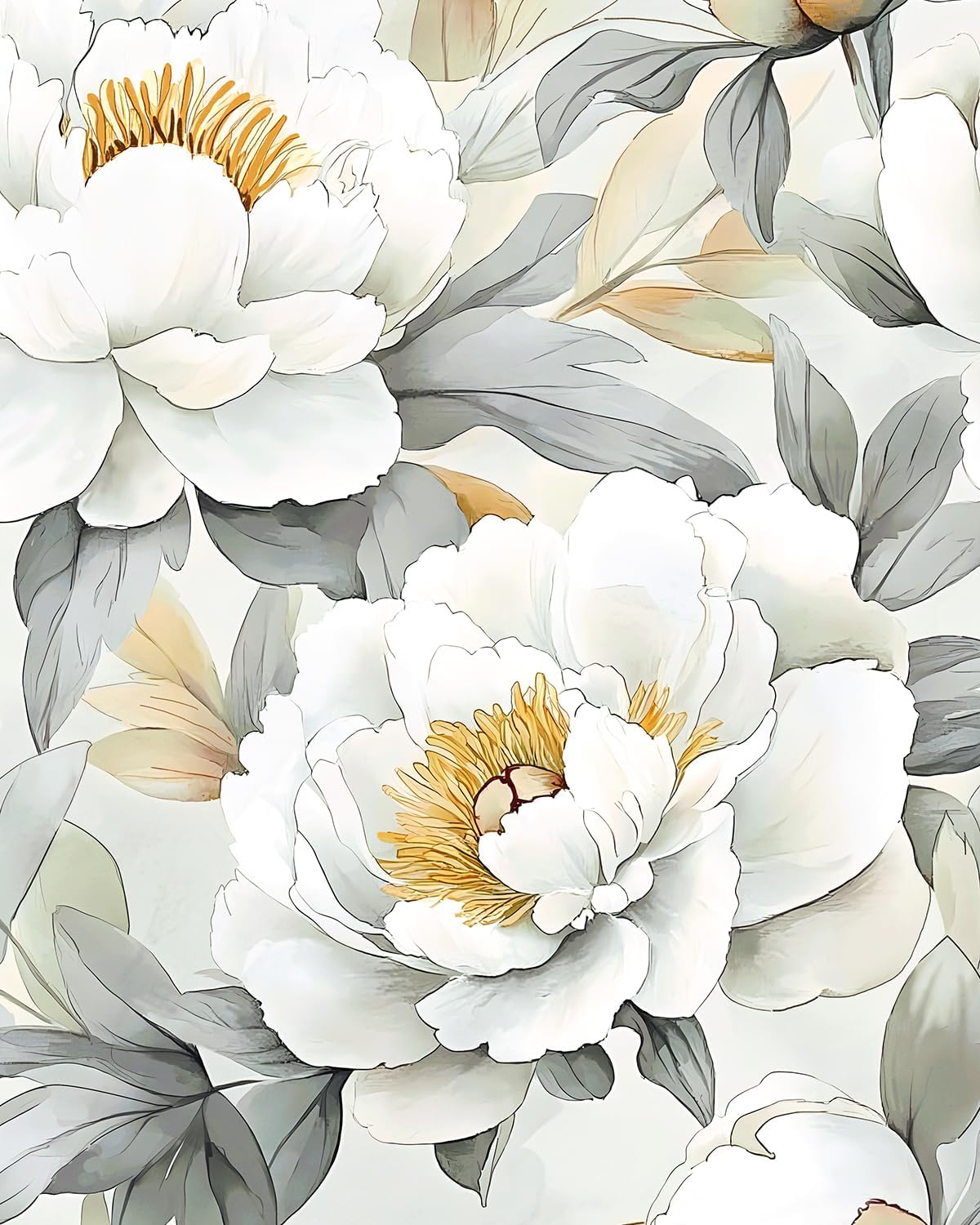 Papel tapiz removible floral blanco para pared y gabinete