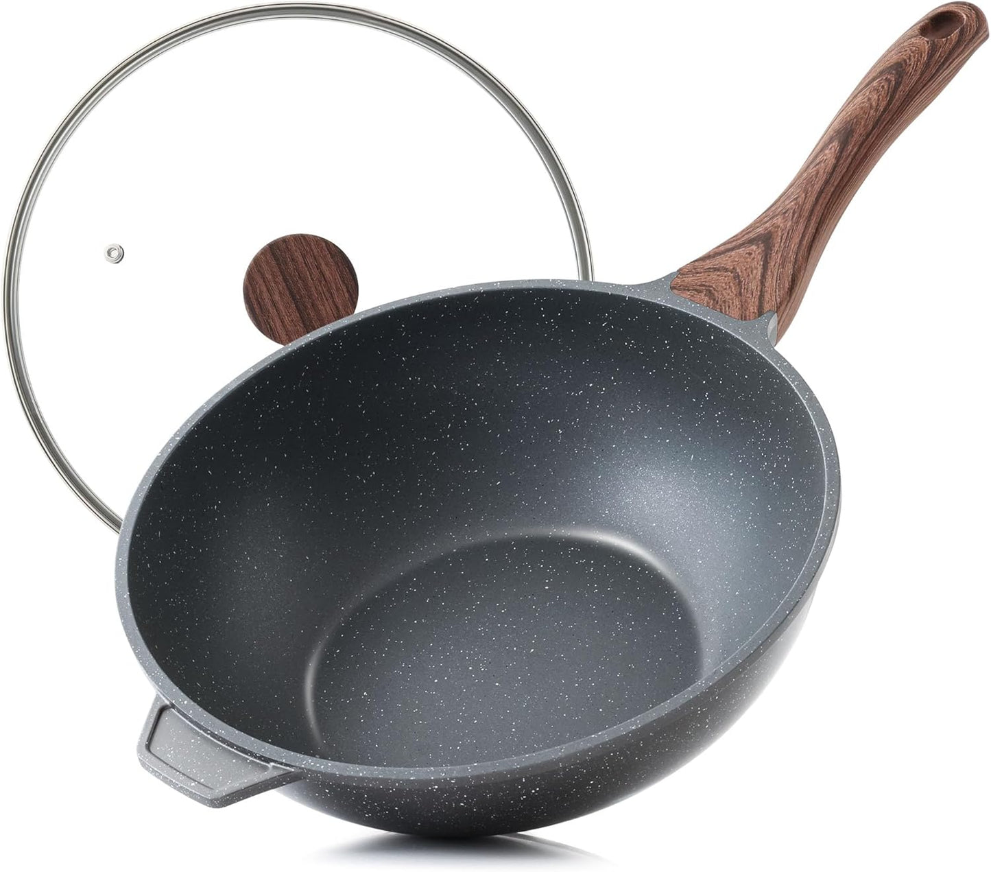 Sartén Antiadherente 12pulg Wok 4.5qt Tapa Olla Inducción