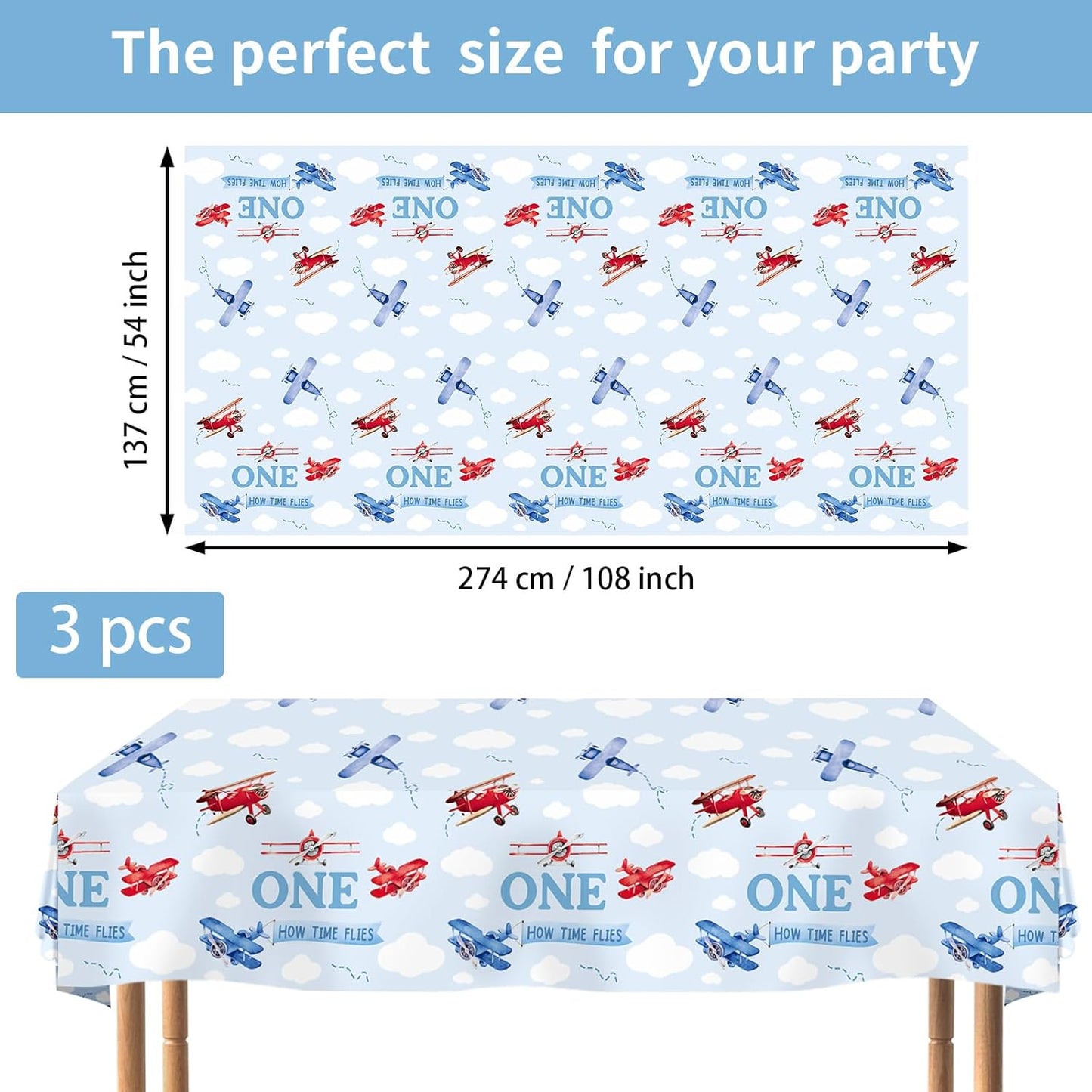 Mantel de cumpleaños de avión para niños de plástico impermeable