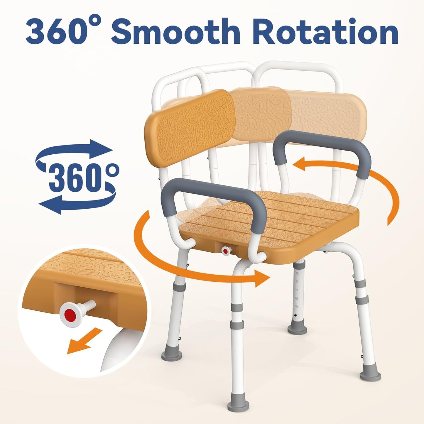 Silla ducha giratoria con respaldo extraíble ajustable marrón