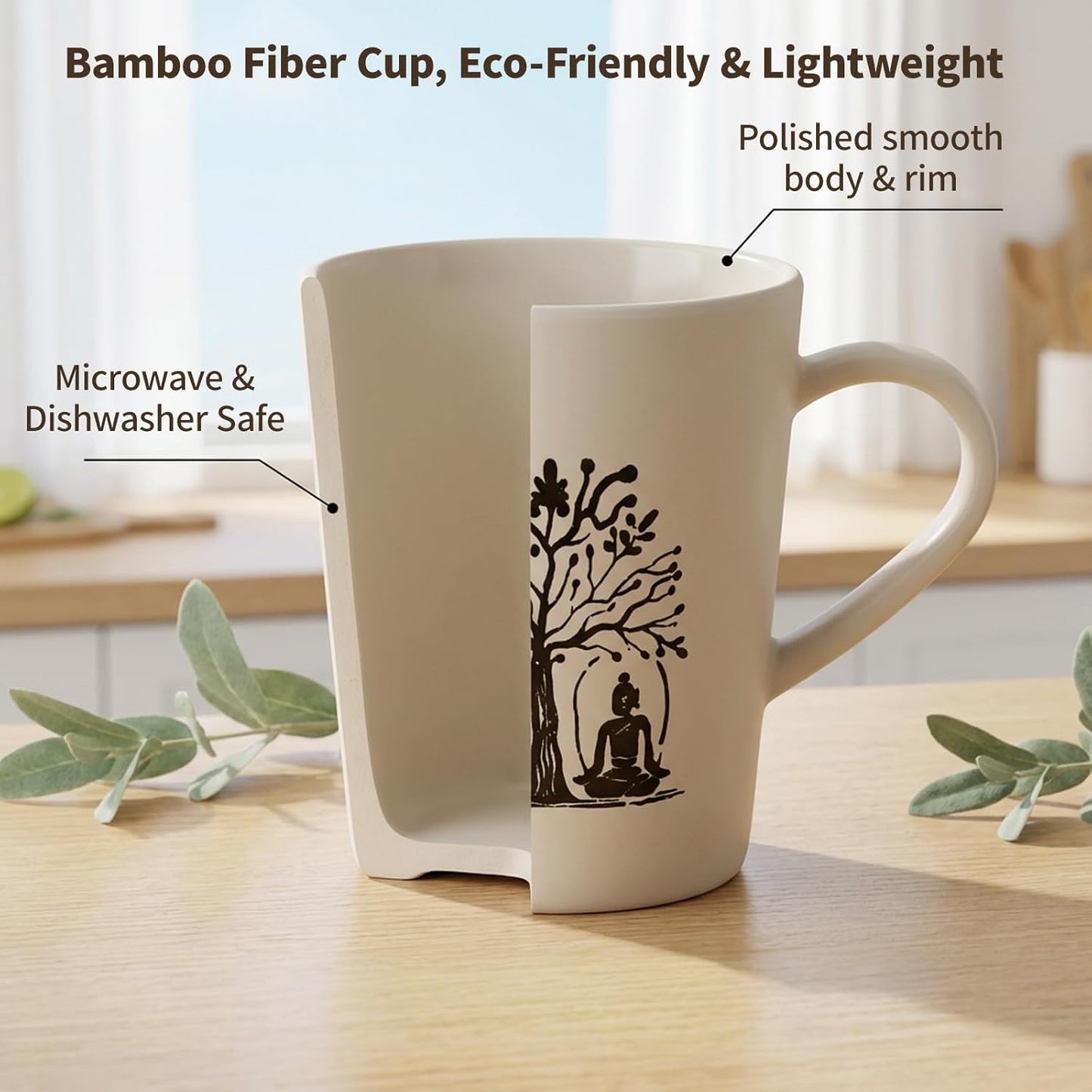 Taza bambú 12oz patrón yoga retro vaso irrompible