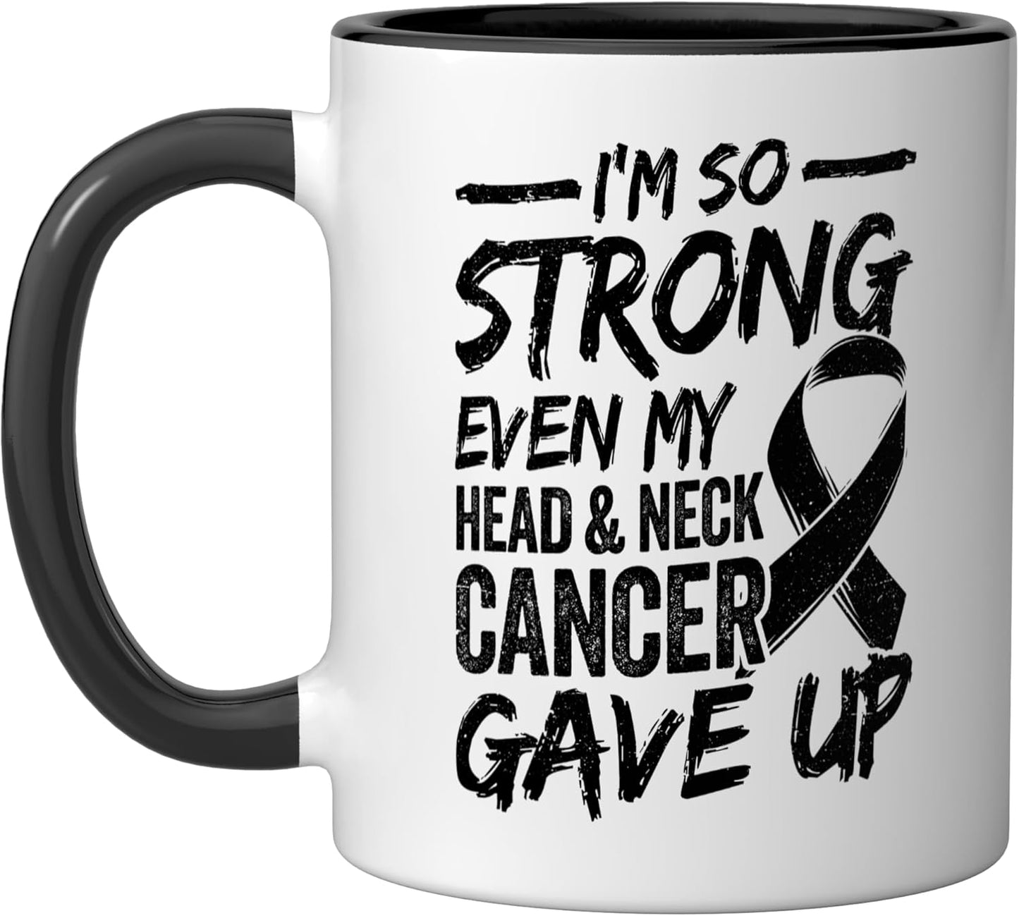 Taza cerámica para combatiente de cáncer de cabeza y cuello negro/blanco