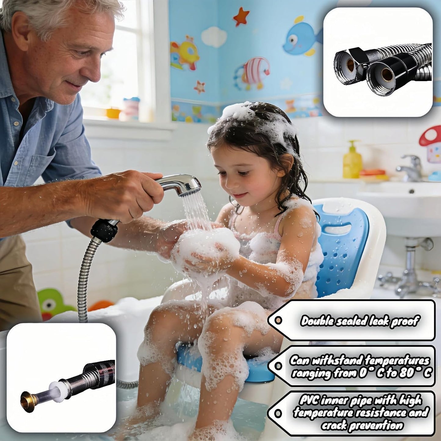 Manguera ducha 98pulg acero inox 304 sin enredos