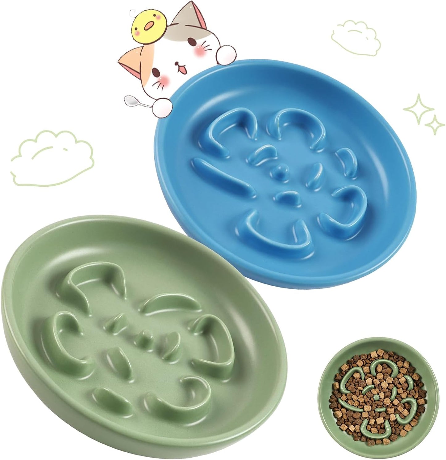 Juego 2 platos gato serie pastel alimentación lenta