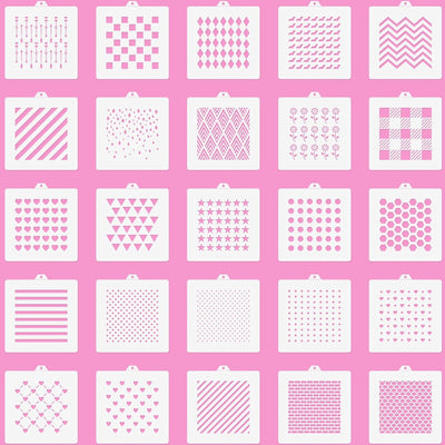 Juego de 25 plantillas reutilizables para hornear con corazones a cuadros, lunares y patrones de estrellas