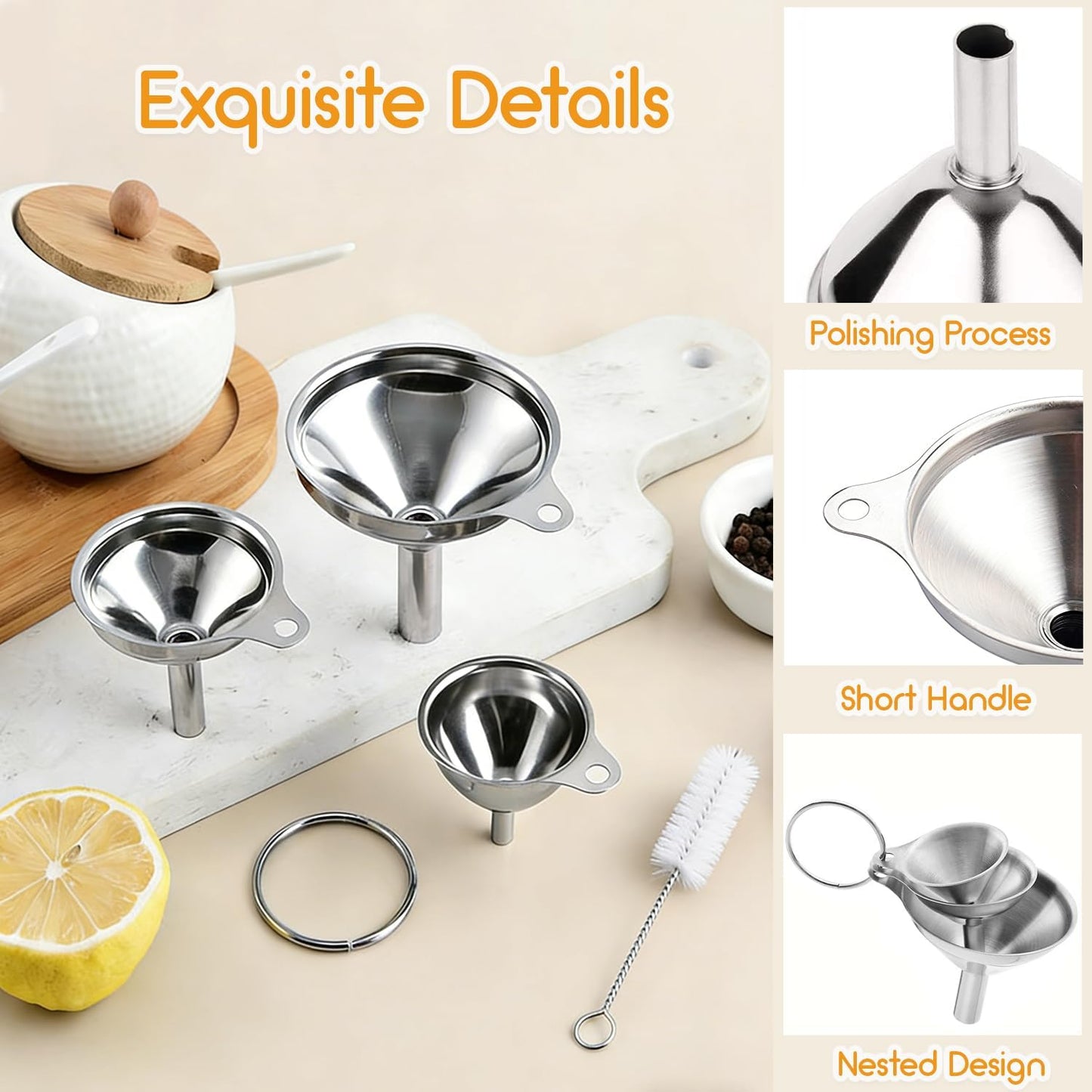 Set 3 embudos acero inox para botellas cocina