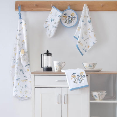 Toalla de cocina bordada Lenox Wildflowers azul juego de 2