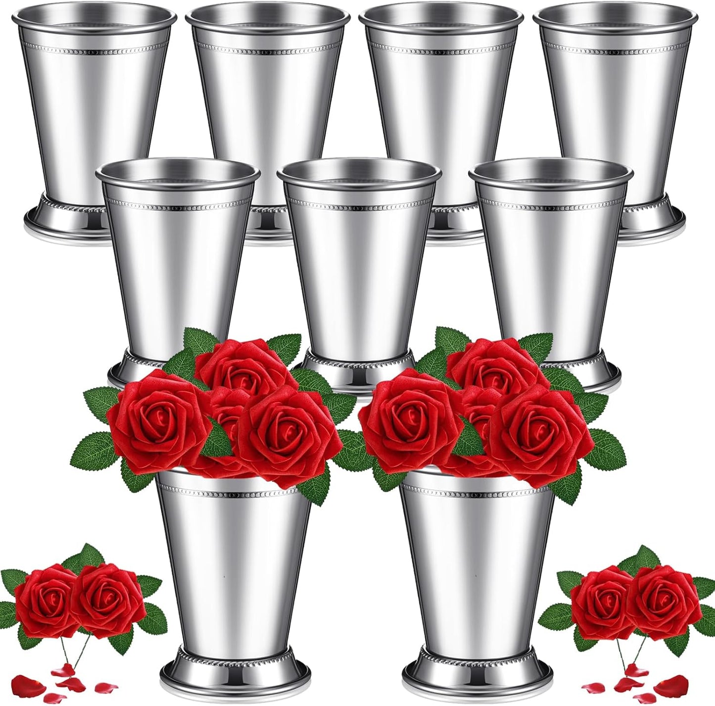 66 Vasos Derby Acero Inox 12oz Con Rosas Artificiales