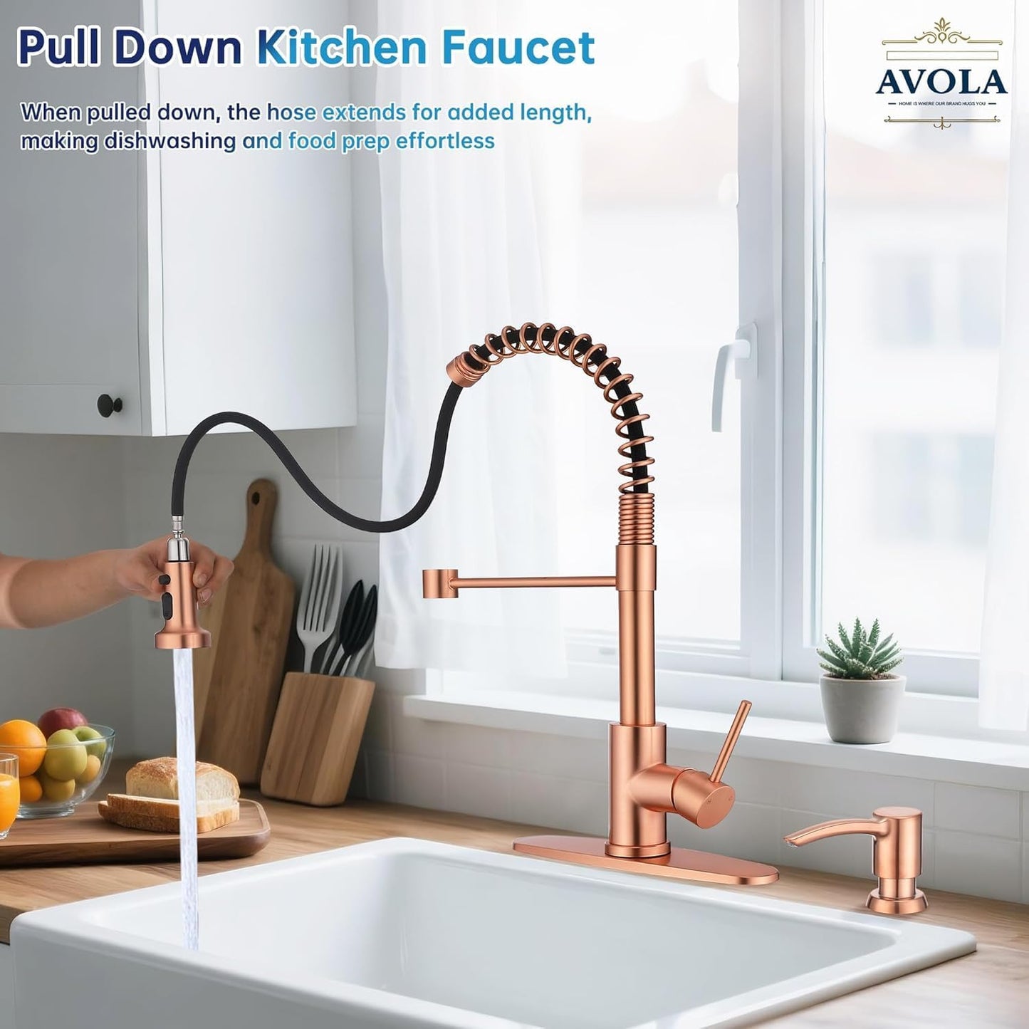 Grifo cocina extraíble con pulverizador cobre 3 funciones