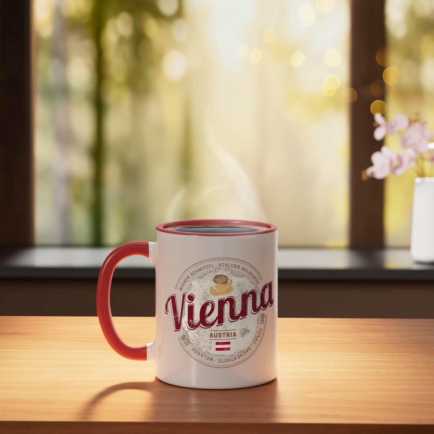 Taza de cerámica Vienna Austria Vintage rojo/blanco
