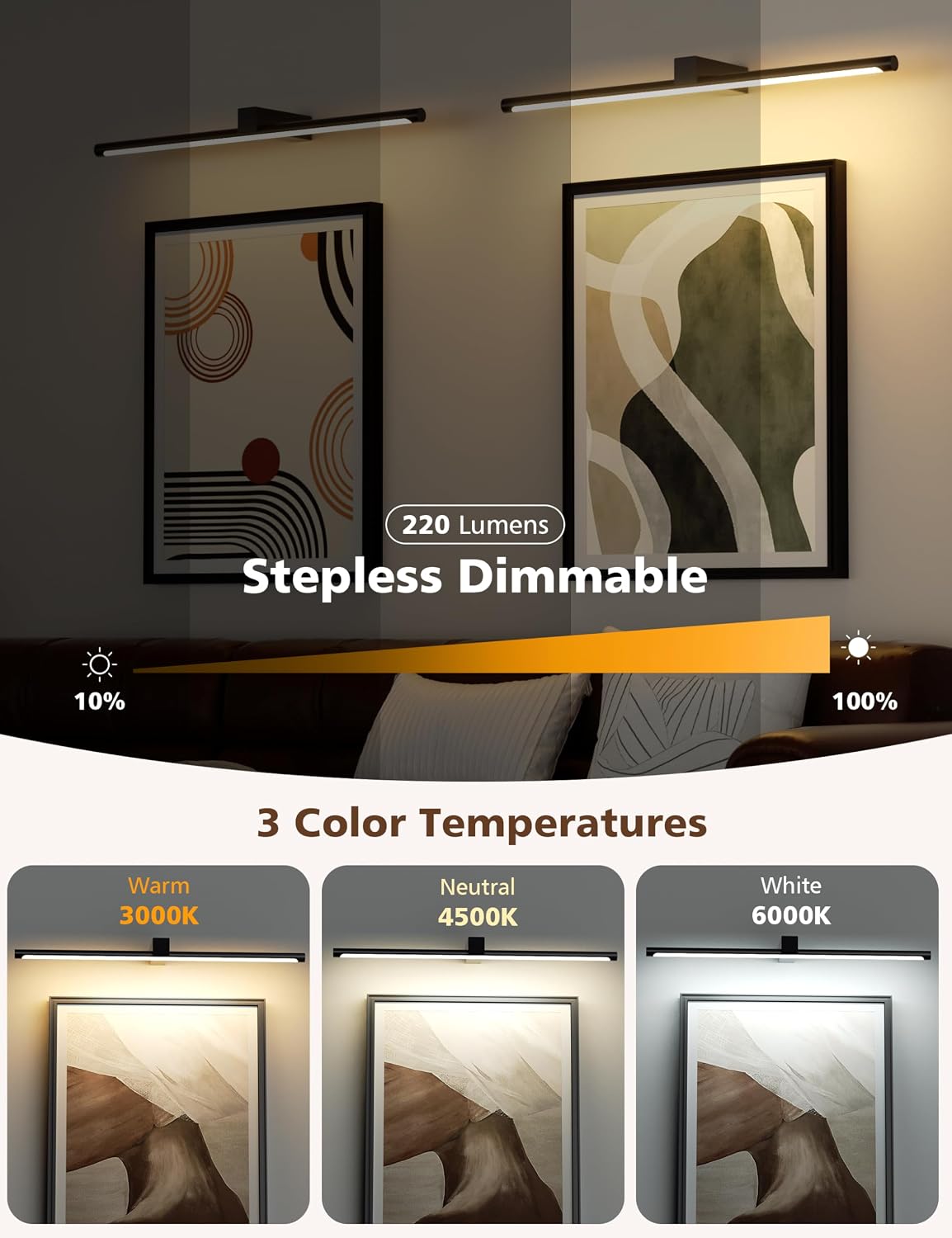 Luz artística para pared 23.6pulg recargable 5000mAh 3 temperaturas