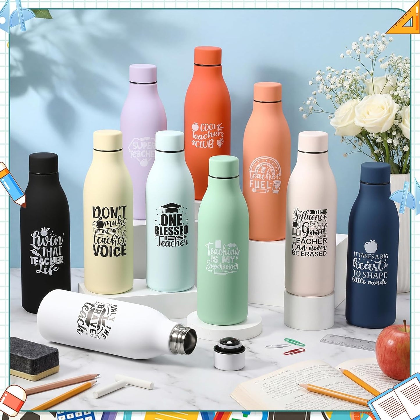 Paquete 10 Botellas Agua Aislada Acero Inox 17oz