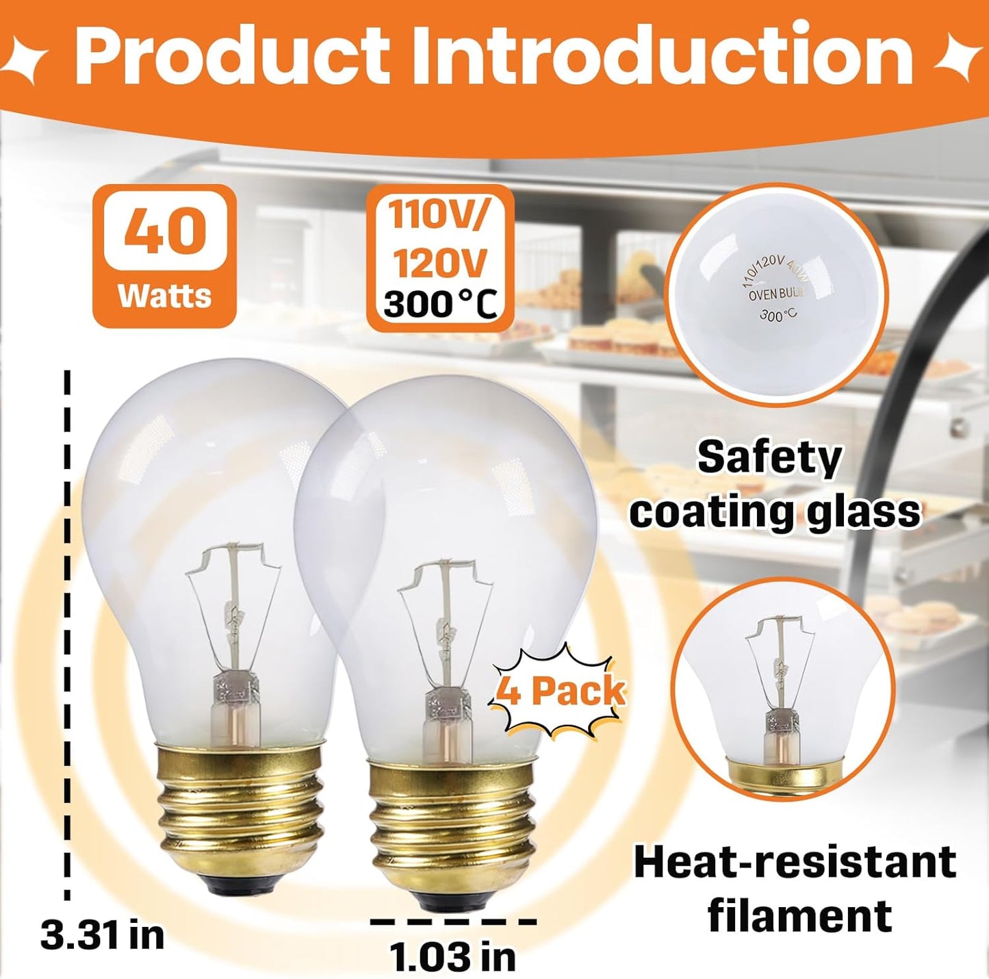 4 Pzas Bombilla Calentamiento Alimentos 40W Comp Hatco 120V