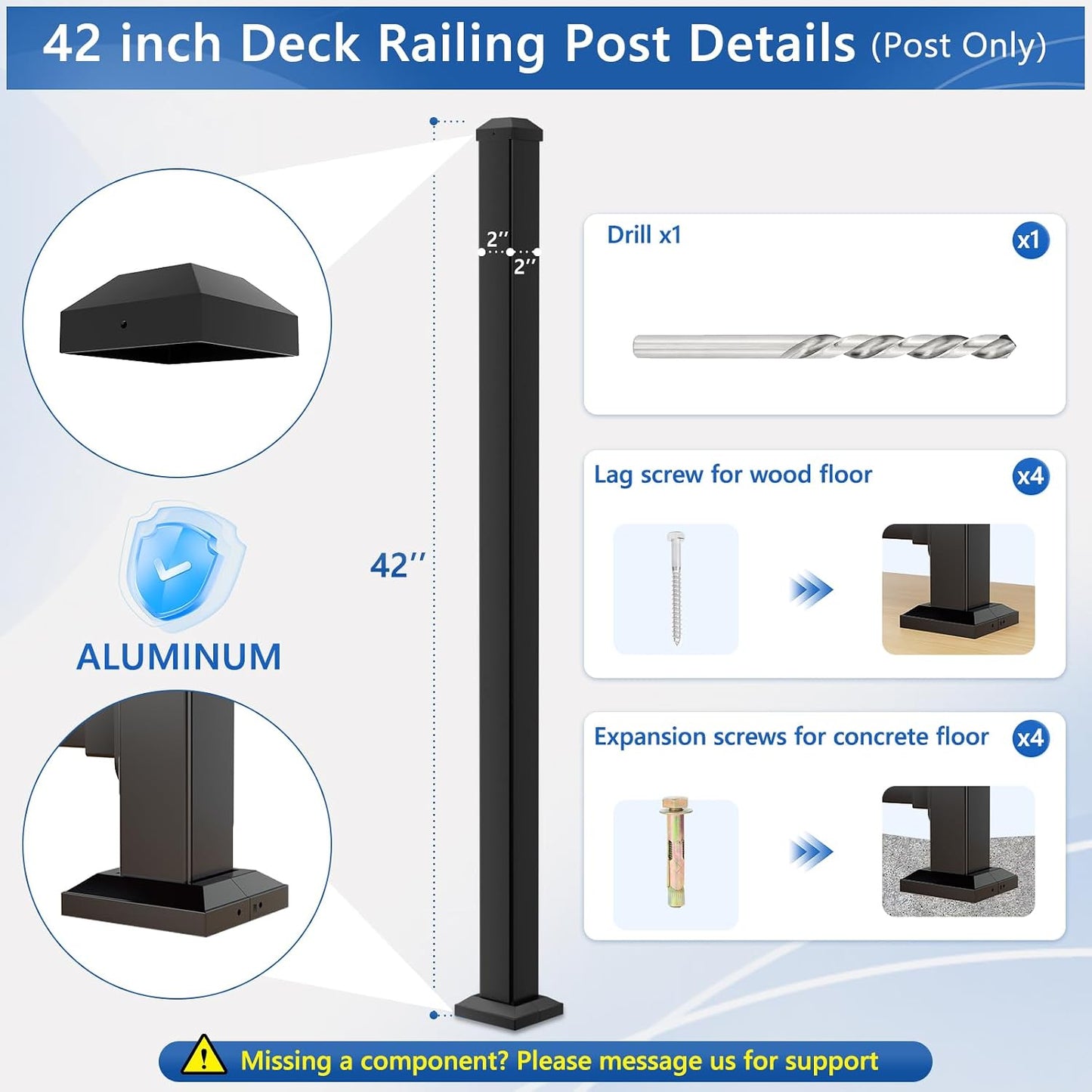 Poste aluminio modular AAMA 2604 textura negra escalera