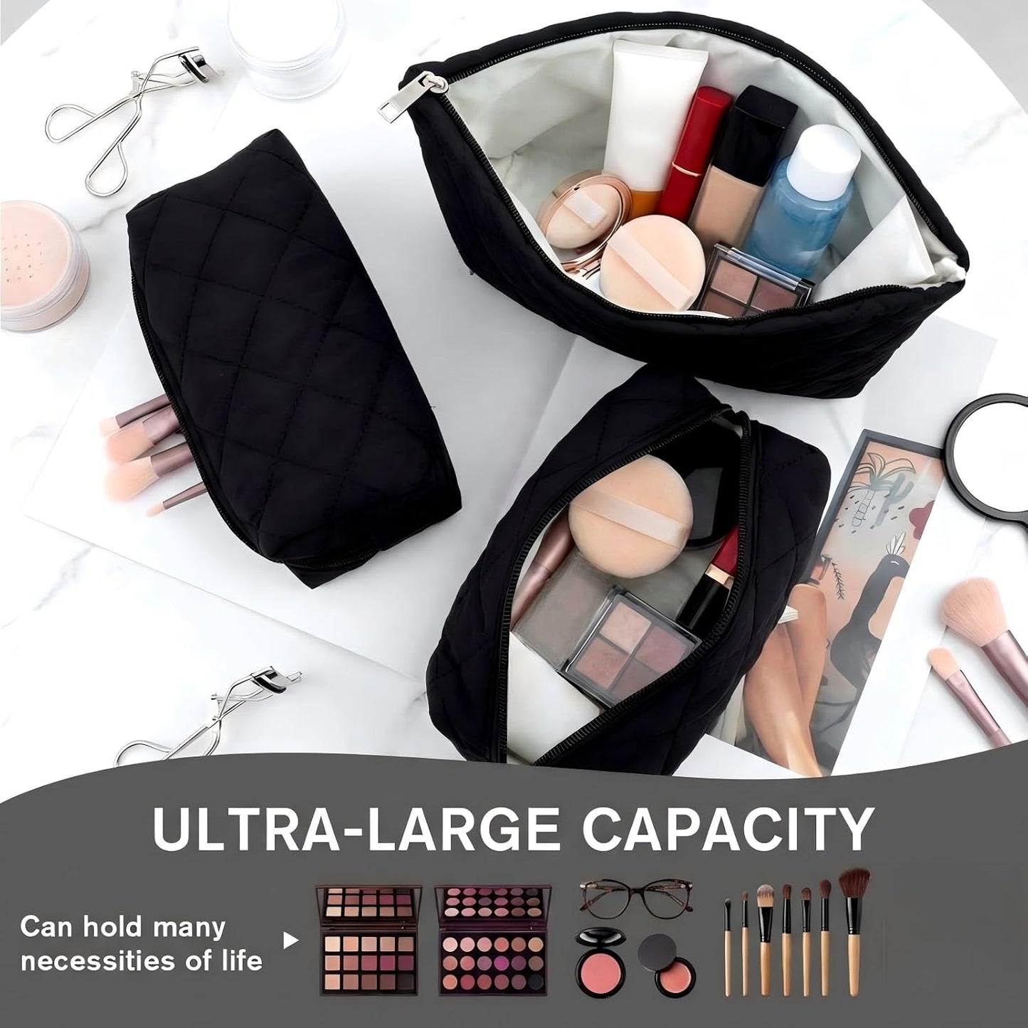 Bolsa acolchada maquillaje mujer 3 pzas regalo San Valentín