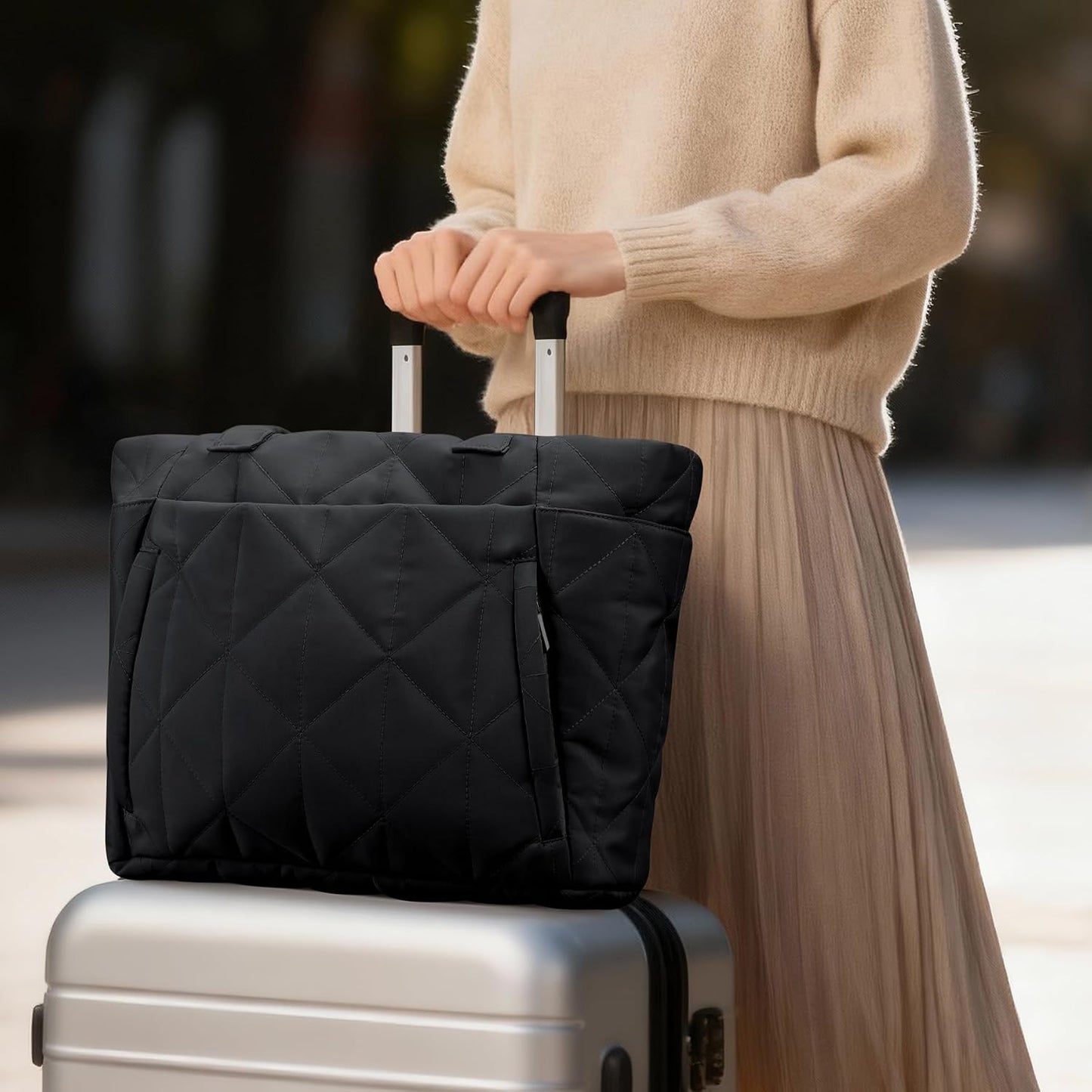 Bolsa de hombro acolchada con bolsillos antirrobo para mujer