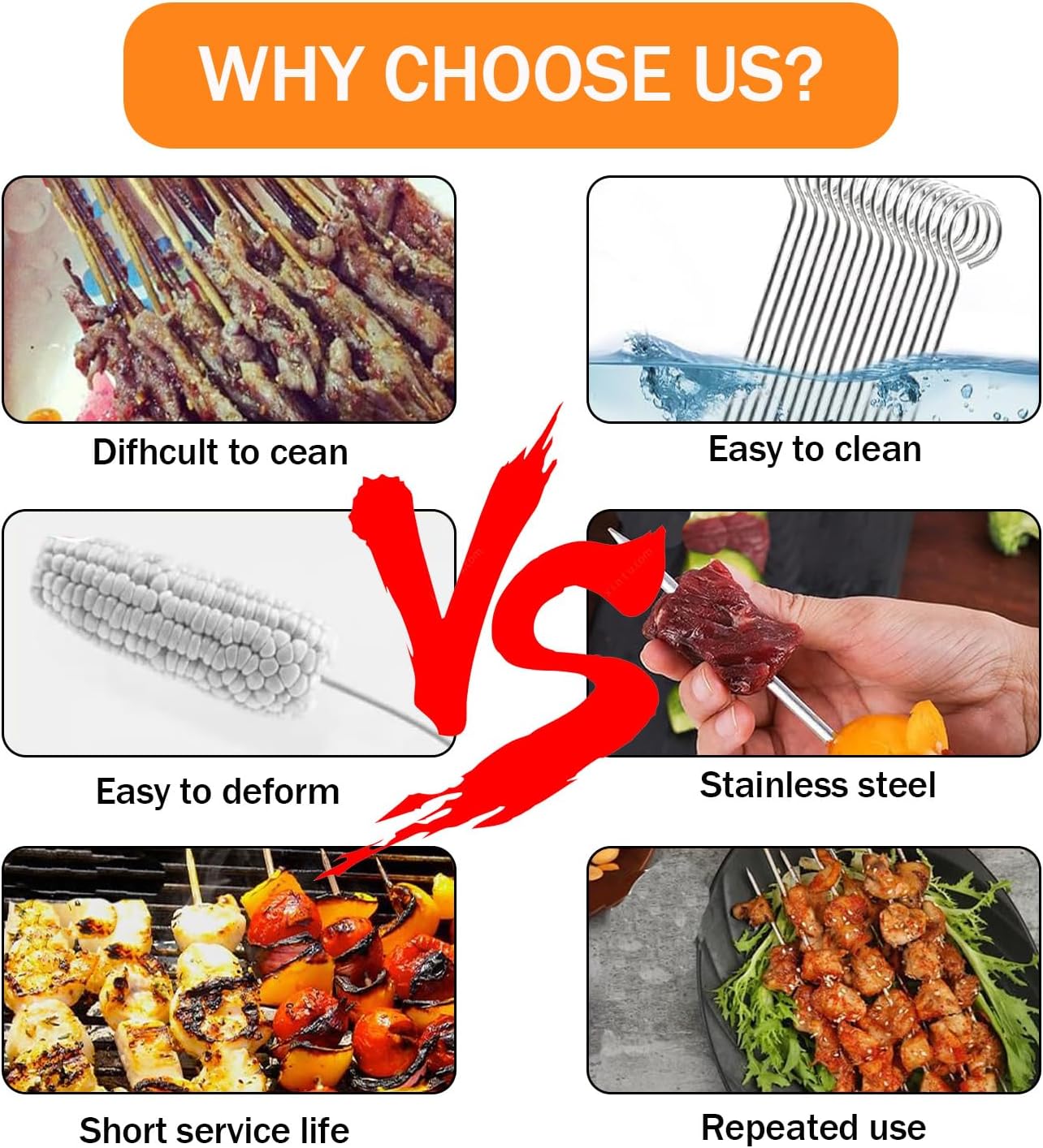 Brochetas acero inox 14pulg redondas para asar 12 pzas
