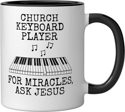Taza cerámica para piano divertida Church Keyboard Player Negro/Blanco