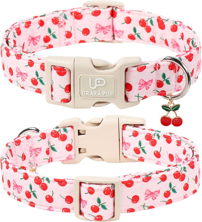 Collar perro ajustable fresas rosa cuadros liberación rápida