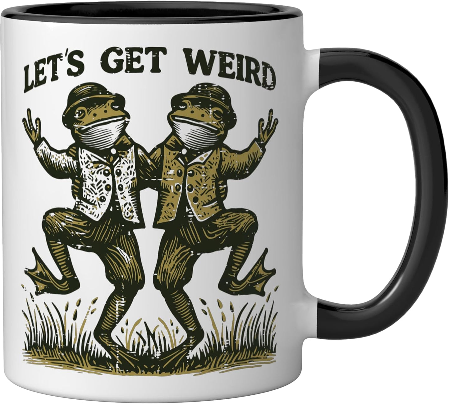 Taza cerámica Frog Dancing Lets Get Weird Meme Toad Negro/Blanco