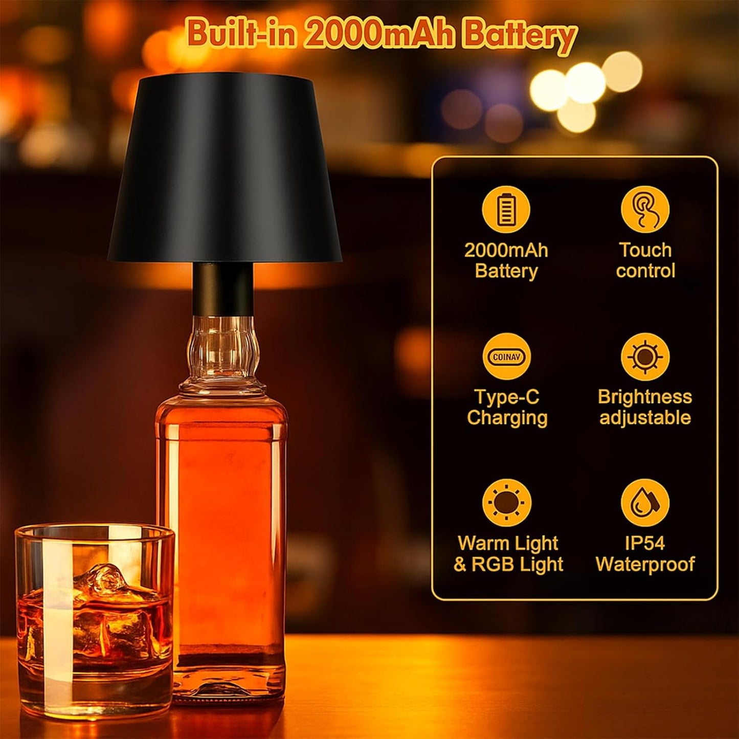 Pantalla inalámbrica RGB para botella vino control táctil negro