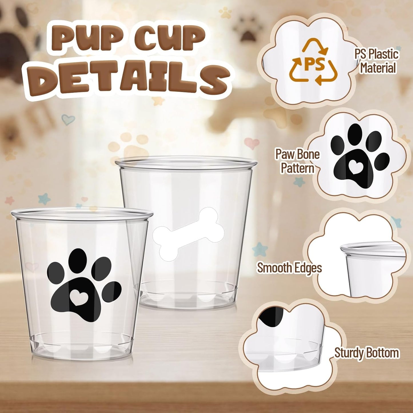 Tazas transparentes para perros Yungyan 3 oz mini taza plástico capuchino pata hueso