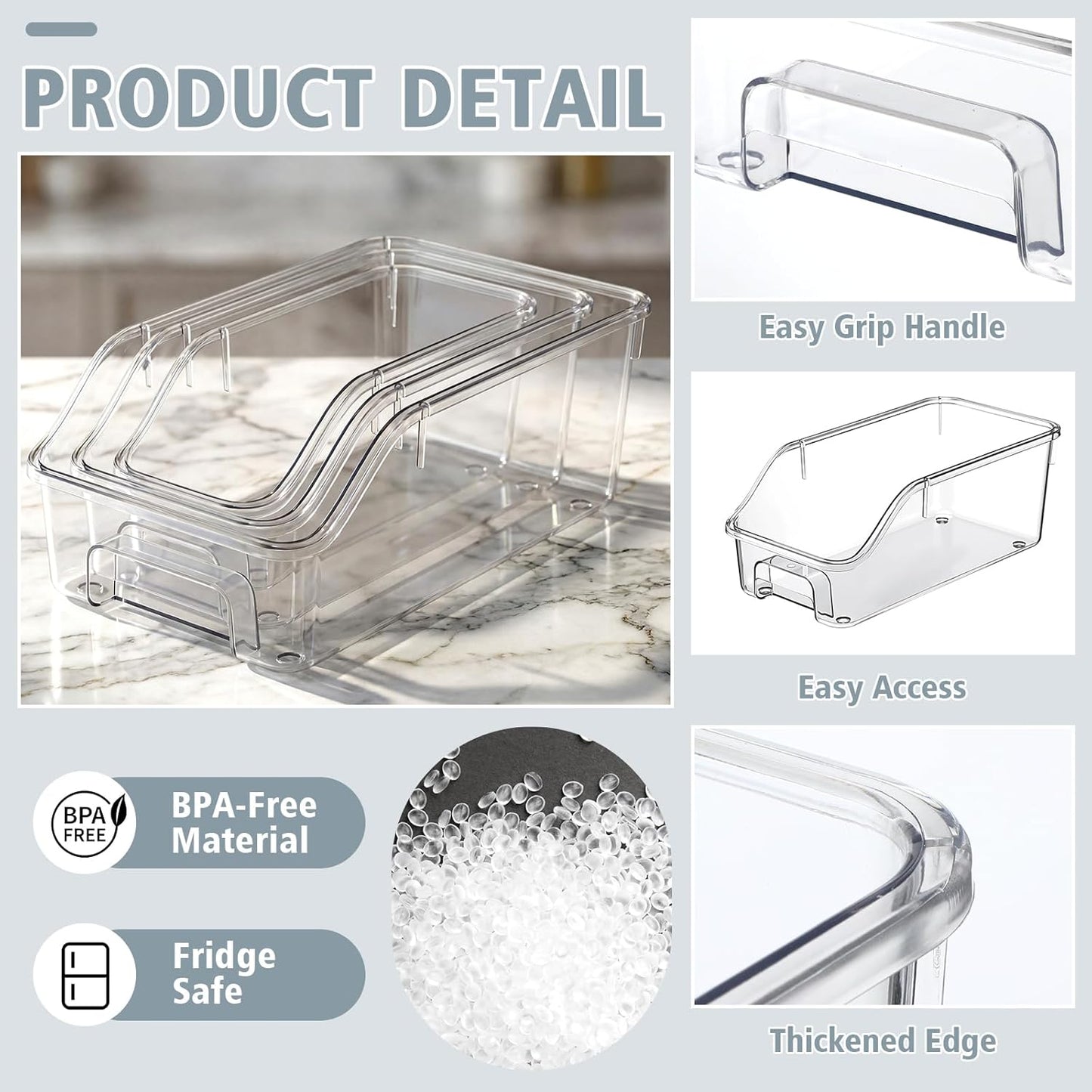 Pack 12 Organiz. Transparentes Congelador Almacenamiento Apilables