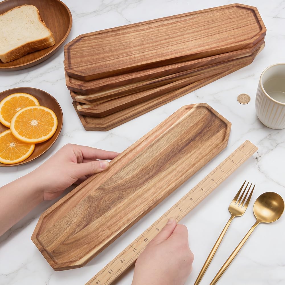 12 Bandejas Acacia Forma Octágono Mesa Café