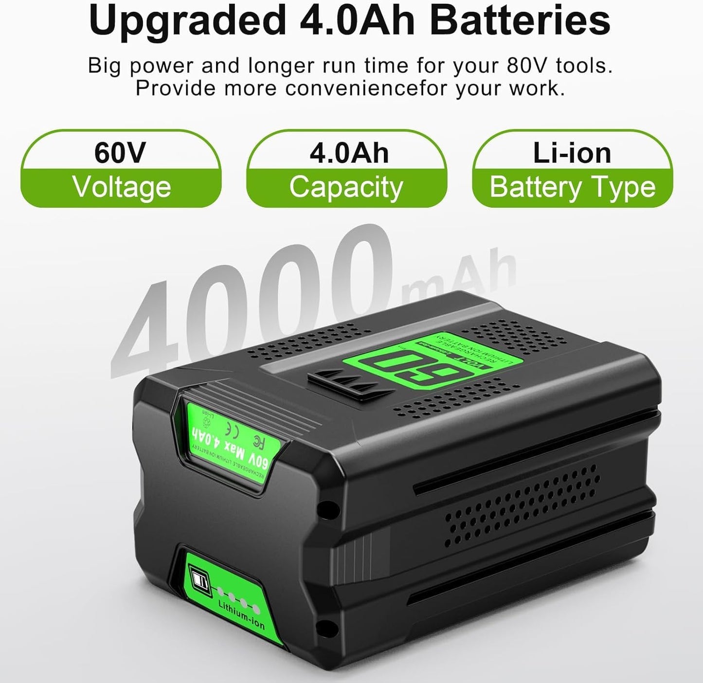 Repuesto batería Greenworks 60V 4.0Ah comp LB60A03