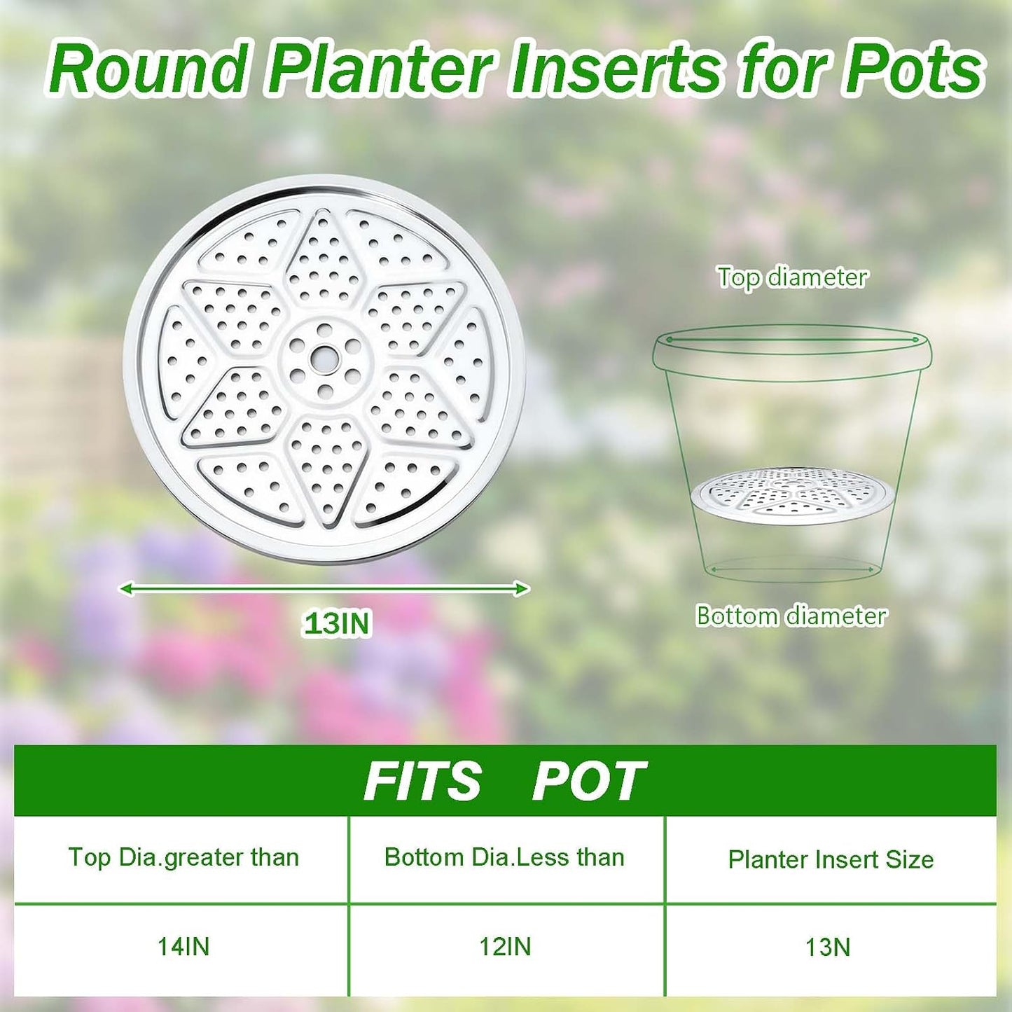 3 Pzas Insertos Redondos Acero Inox 13pulg para Macetas Altas