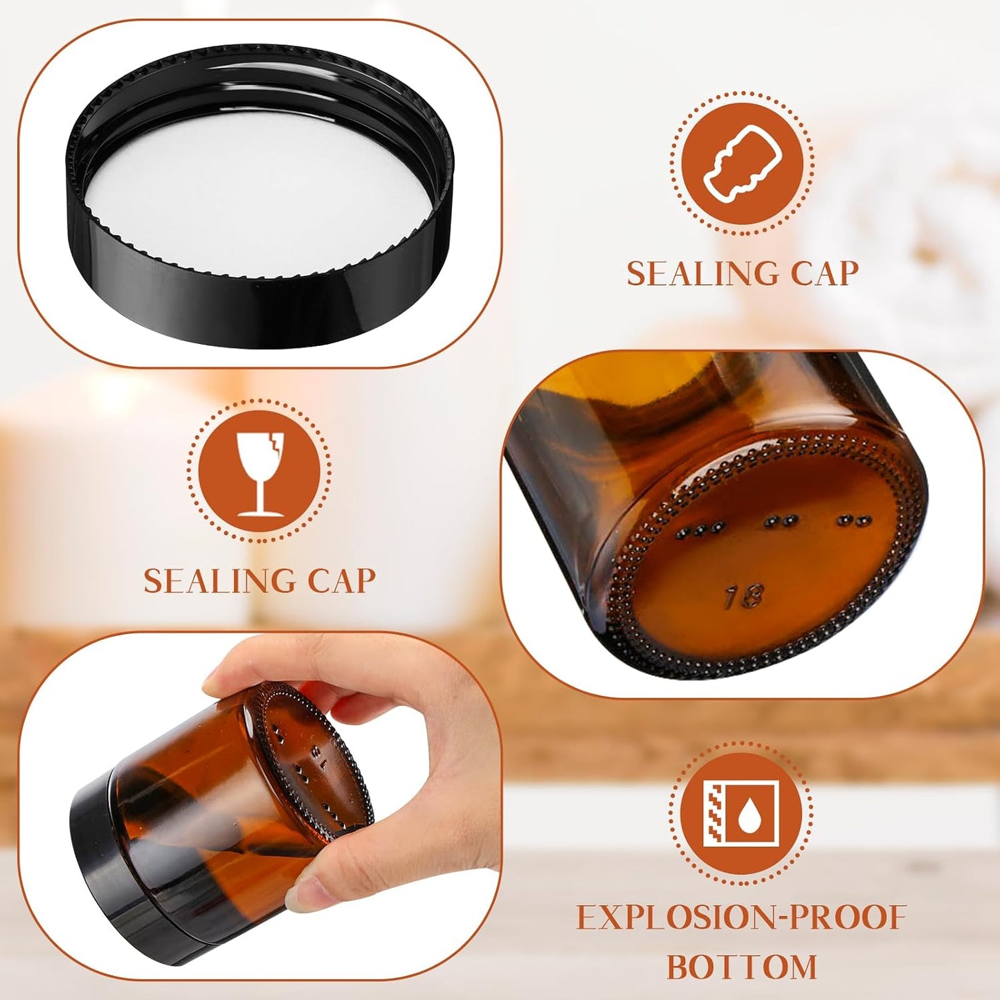 150 Frascos Vidrio 4oz Tapas Herméticos para Cosméticos Negro Ámbar
