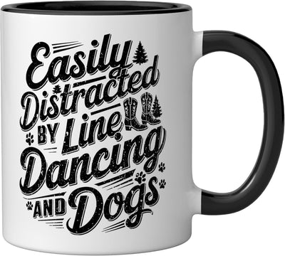 Taza de cerámica con frase de perros bailando line dance negro/blanco