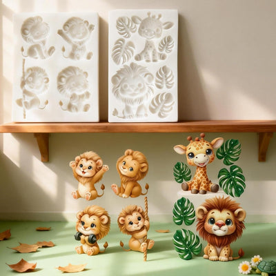 2 Moldes Silicona Jirafa León 3D para Fondant Cupcakes Velas