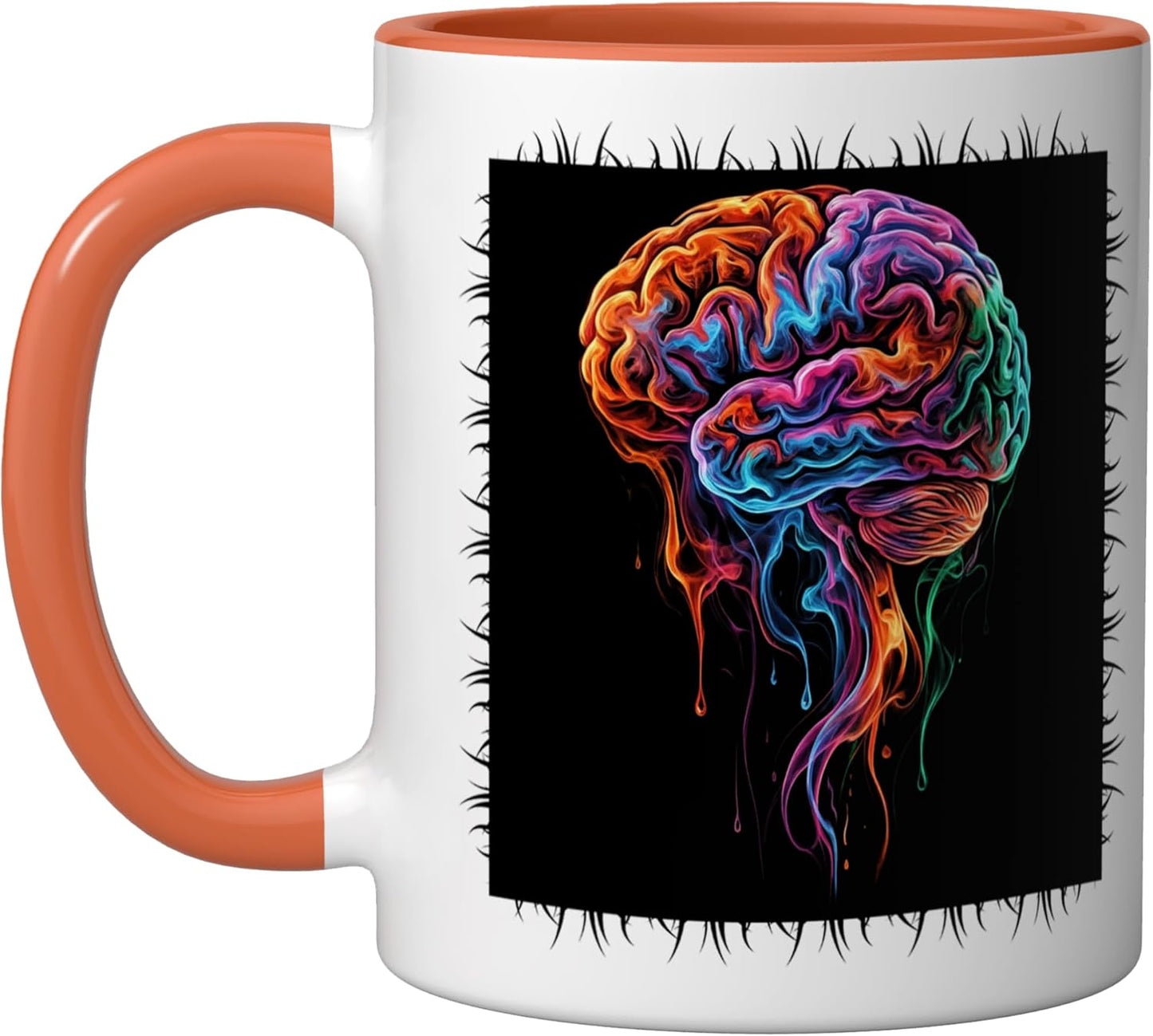 Taza Cerámica Arte Abstracto Anatomía Cerebro Naranja/Blanco