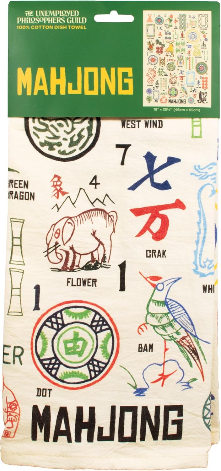 Toalla de cocina Mahjong 100% algodón con 39 frases famosas