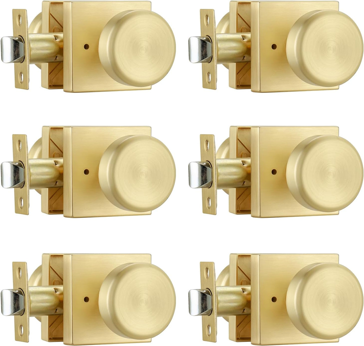 6 Pomas Puerta Latón Satinado Roseta Cuadrada Cerradura