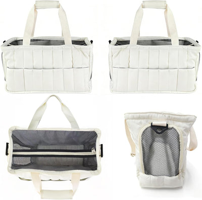 Bolsa transporte mascotas perros gatos con correa segura blanco
