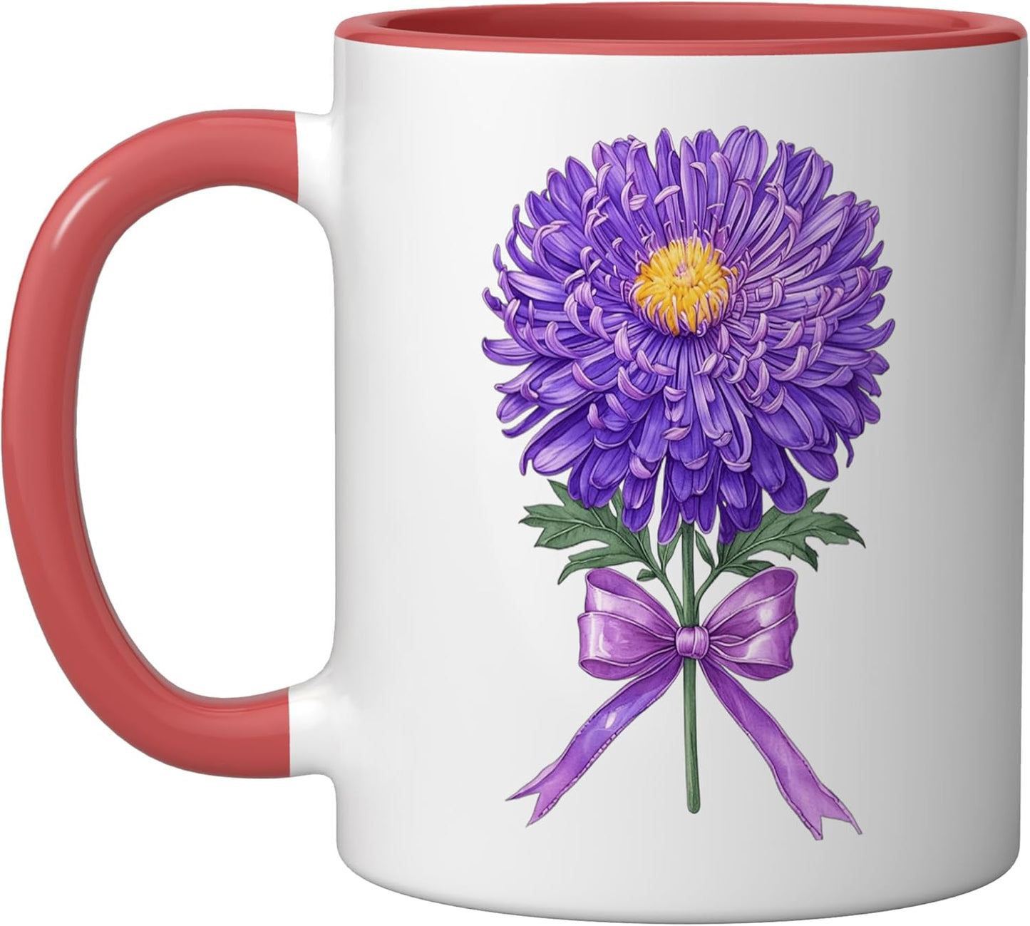 Taza Cerámica Noviembre Flor Púrpura Chrysantemo Rojo/Blanco